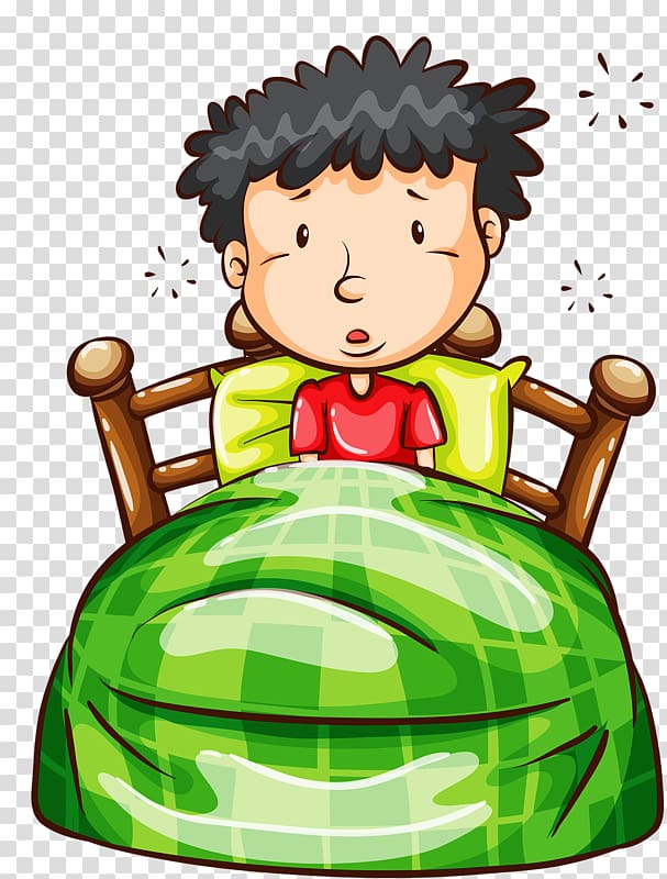 man sitting on bed illustration, Illustration, The children wake transparent background PNG clipart