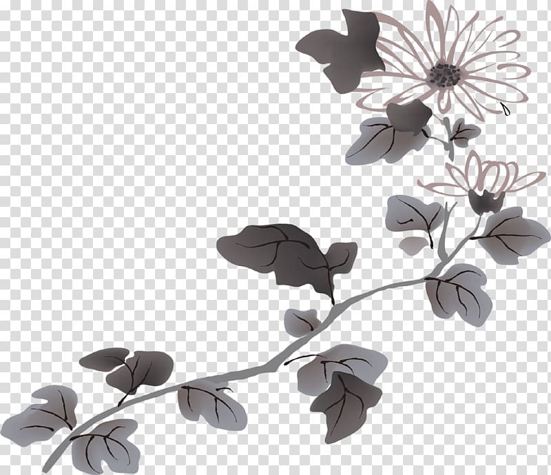 u6c34u58a8u5199u610f Flower Ink wash painting, Ink chrysanthemum decoration transparent background PNG clipart