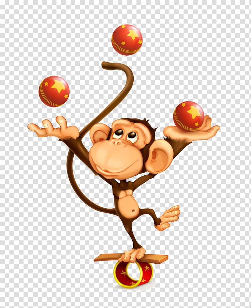 Circus Monkey Illustration, Play ball cartoon monkey transparent background PNG clipart