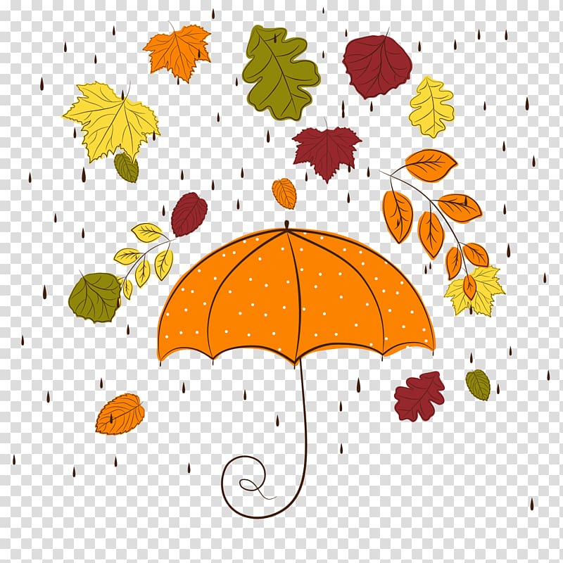umbrella illustration, Autumn Rain , Autumn leaves transparent background PNG clipart