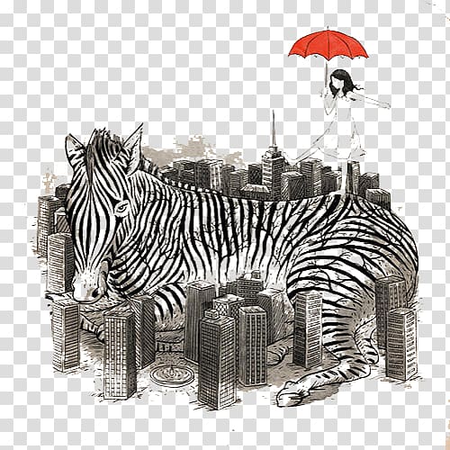 Visual arts Imagination Drawing Illustration, Black and white construction zebra illustration transparent background PNG clipart