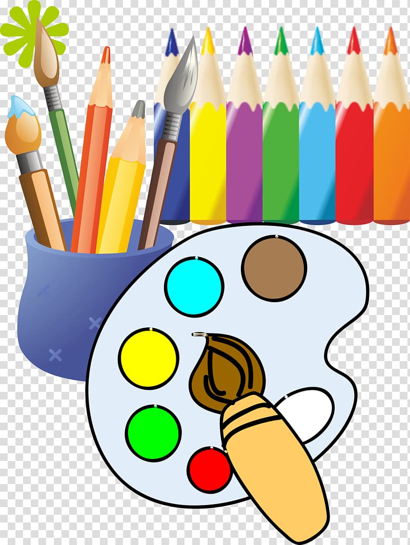 Watercolor art supplies clipart, artist paint tools illustration in png  format commercial use