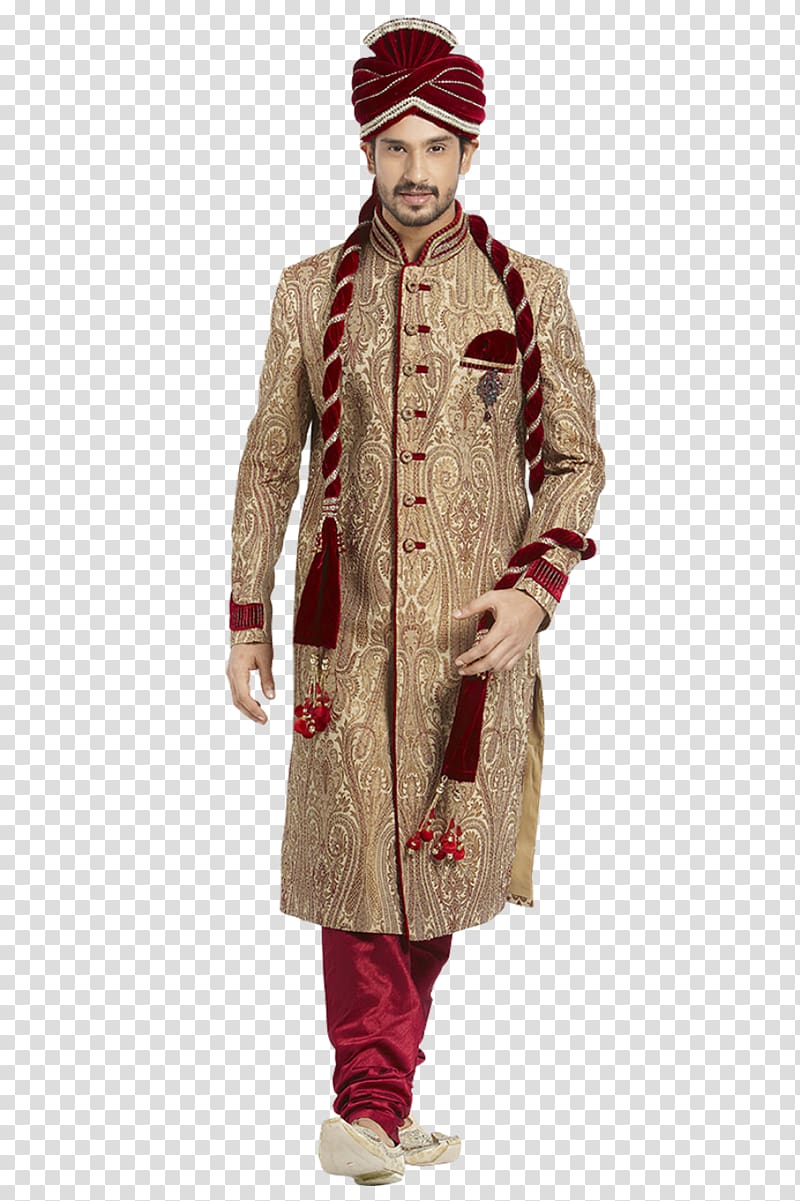men's gold and brown sherwani coat, Sherwani Manyavar Kurta Indo-Western clothing Jodhpuri, indian wedding transparent background PNG clipart
