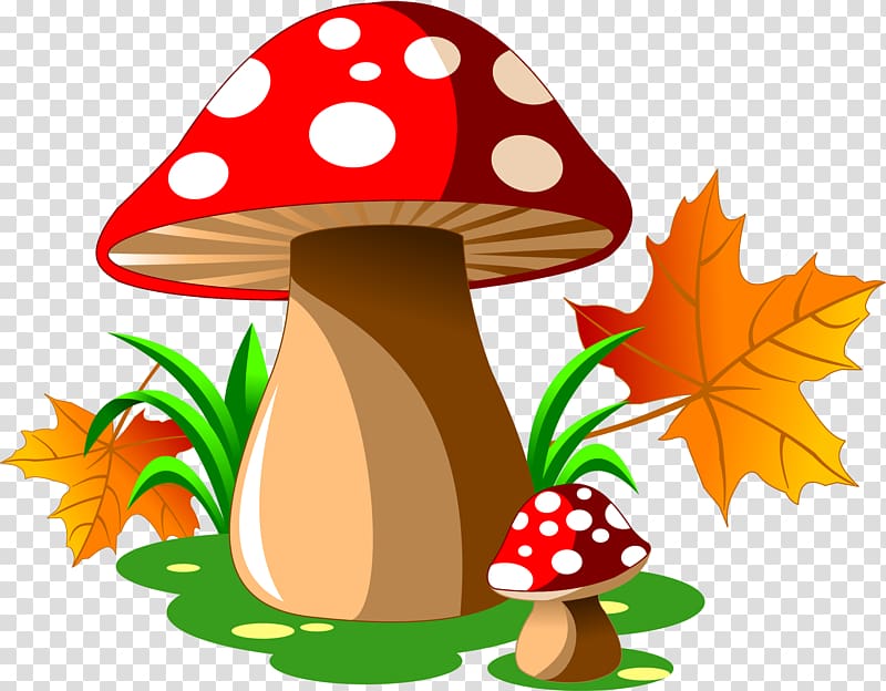Mushroom Cartoon Illustration, Red dot mushroom transparent background PNG clipart