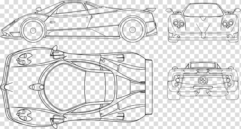 Pagani Zonda R Pagani Huayra Car Blueprint, 4k transparent background PNG clipart