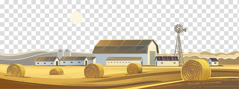 brown and white farm illustration, Farm Agriculture, Farm harvest wheat field transparent background PNG clipart