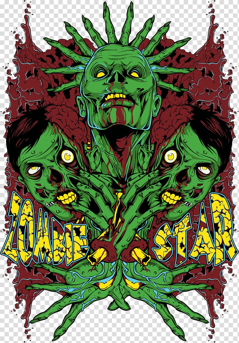 zombie star , T-shirt Daryl Dixon Hoodie Clothing Monster, Green Monster Print transparent background PNG clipart