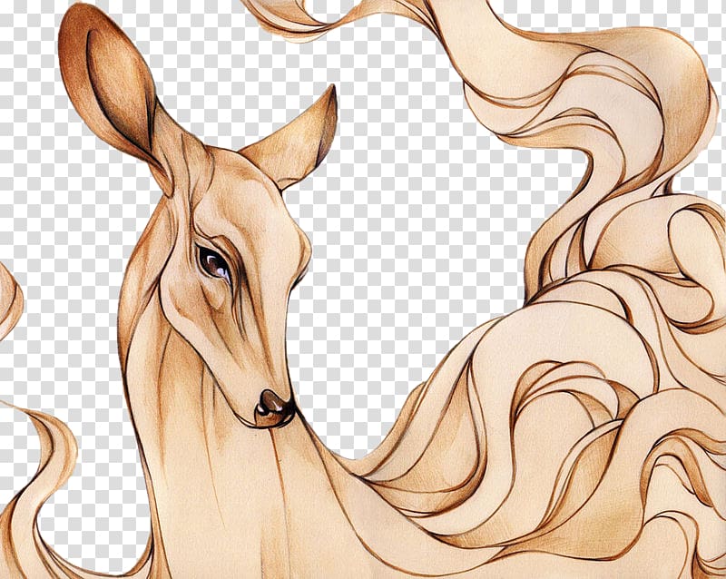 Drawing Cartoon, Hand-painted and hand-painted deer creative wave transparent background PNG clipart