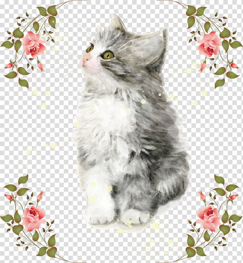Kitten Cat Watercolor painting Drawing, Kitten and patterns transparent background PNG clipart
