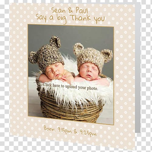 Twin Baby announcement Birth Infant Thank You Girl, Card Customisable transparent background PNG clipart