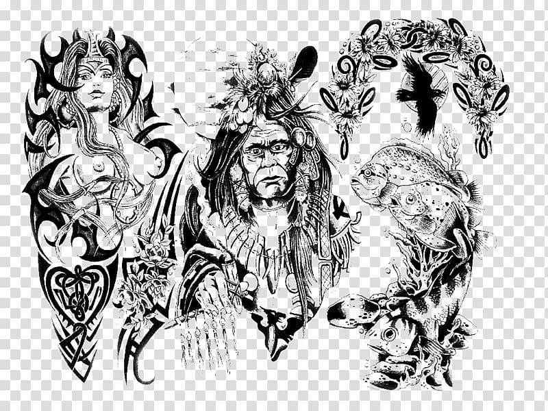 Sleeve tattoo Body suit Flash, native american warrior drawing transparent background PNG clipart