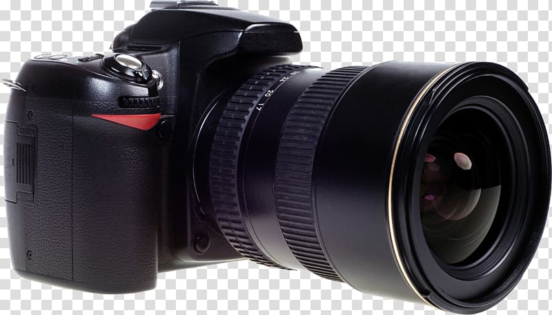 black DSLR camera, graphic film Digital SLR Camera lens Single-lens reflex camera, SLR camera transparent background PNG clipart