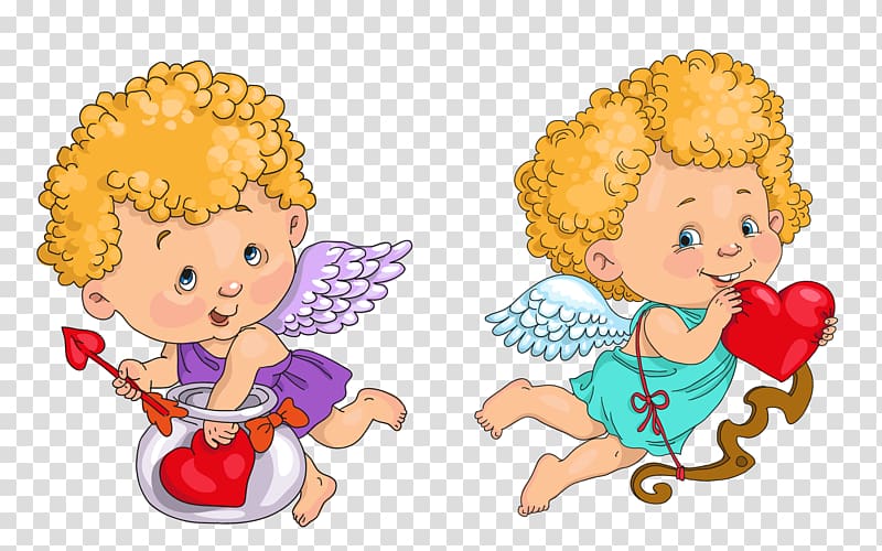 Cupid Cartoon Heart Illustration, Angel Heart transparent background PNG clipart