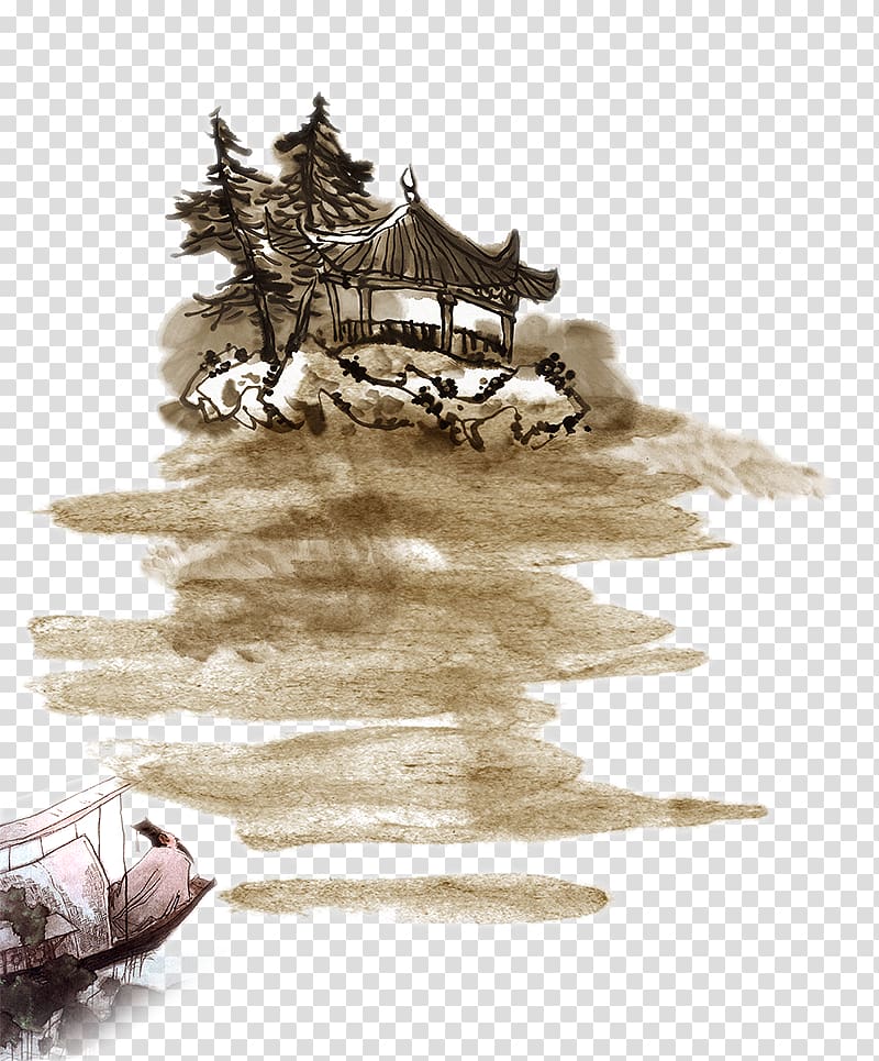 China Ink wash painting Shan shui Chinese pavilion Poster, China Wind Ink Peak transparent background PNG clipart
