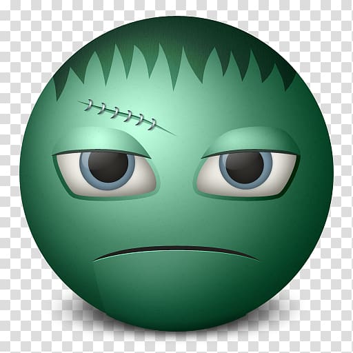 green emoji illustration, emoticon head eye smiley face, Frankenstein transparent background PNG clipart