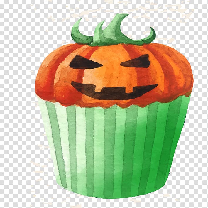 Cupcake Halloween Watercolor painting, Halloween Cake transparent background PNG clipart