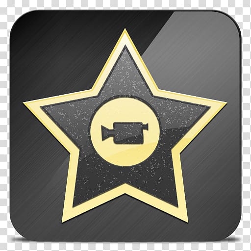 black and yellow star with camera artwork, emblem brand yellow logo, Misc iMovie transparent background PNG clipart