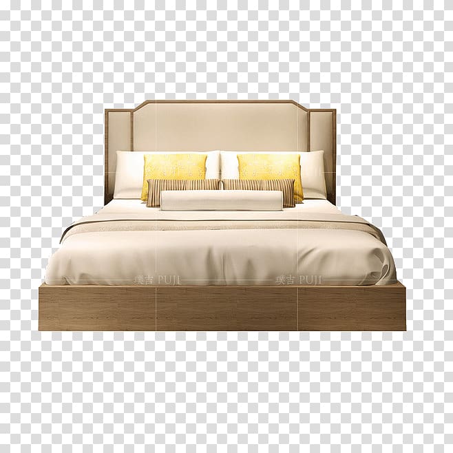Nightstand Light Bedroom, Beige Double Bed transparent background PNG clipart