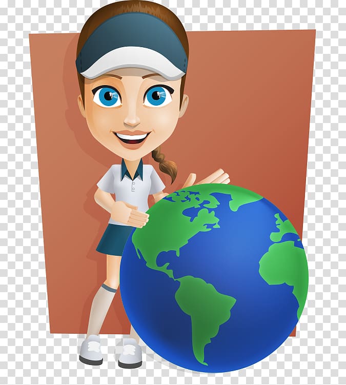 Globe Earth World Illustration, Hand-painted cartoon girl wearing a hat sports Globe transparent background PNG clipart