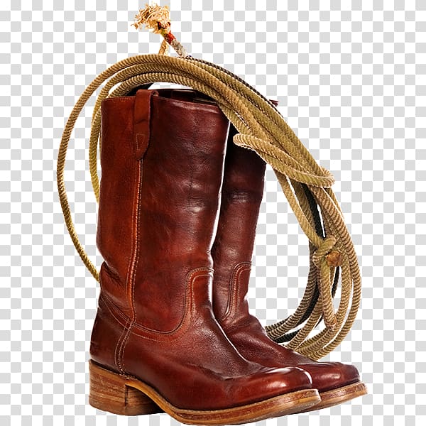 pair of brown leather boots, Cowboy boot Lasso , Creative retro shoes transparent background PNG clipart