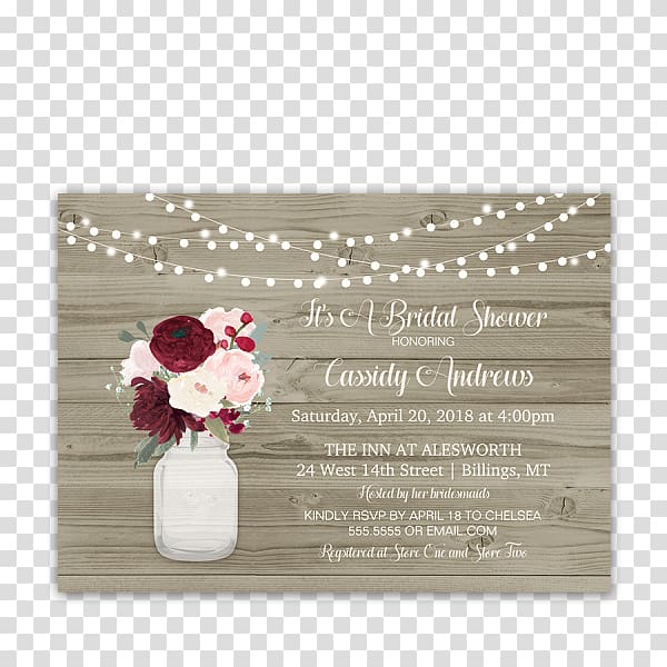 Wedding invitation Flower Bridal shower Mason jar, bridal shower transparent background PNG clipart