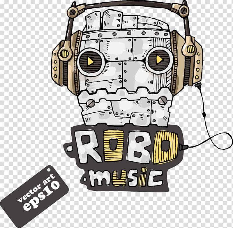 Robot Music illustration, robot wearing headphones transparent background PNG clipart