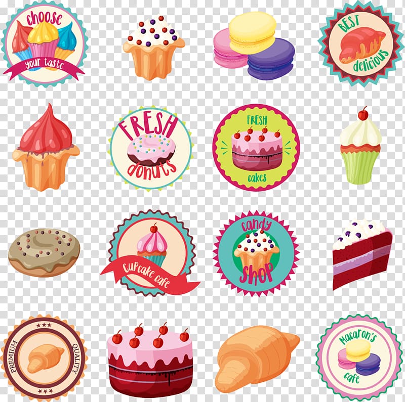 Confectionery Cartoon Candy Illustration, A variety of exquisite cake dessert tag transparent background PNG clipart