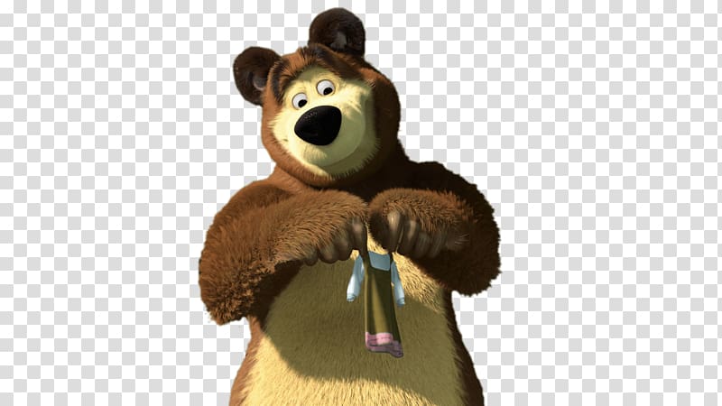 Bear from Masha and the Bear illustration, Bear Holding Up Tiny Dress transparent background PNG clipart