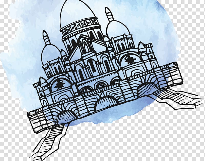 Taj Mahal Illustration, Hand-painted blue Taj Mahal, India transparent background PNG clipart