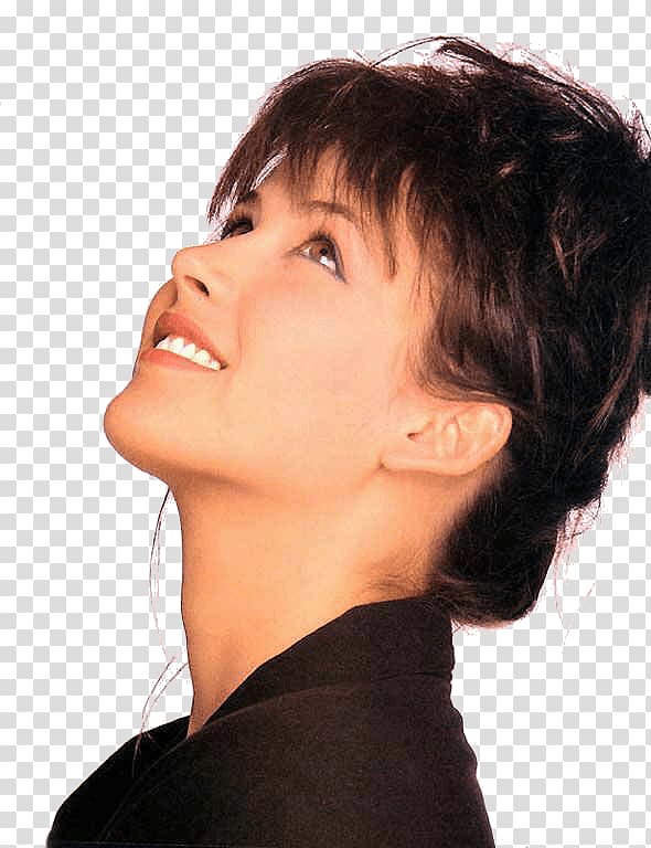woman wearing black top, Sophie Marceau Looking Up transparent background PNG clipart