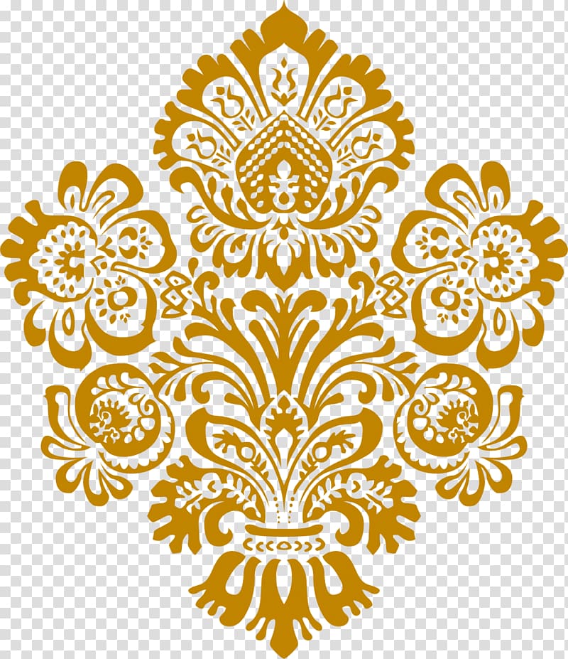 gold floral graphic, Damask Gold , gold flower transparent background PNG clipart