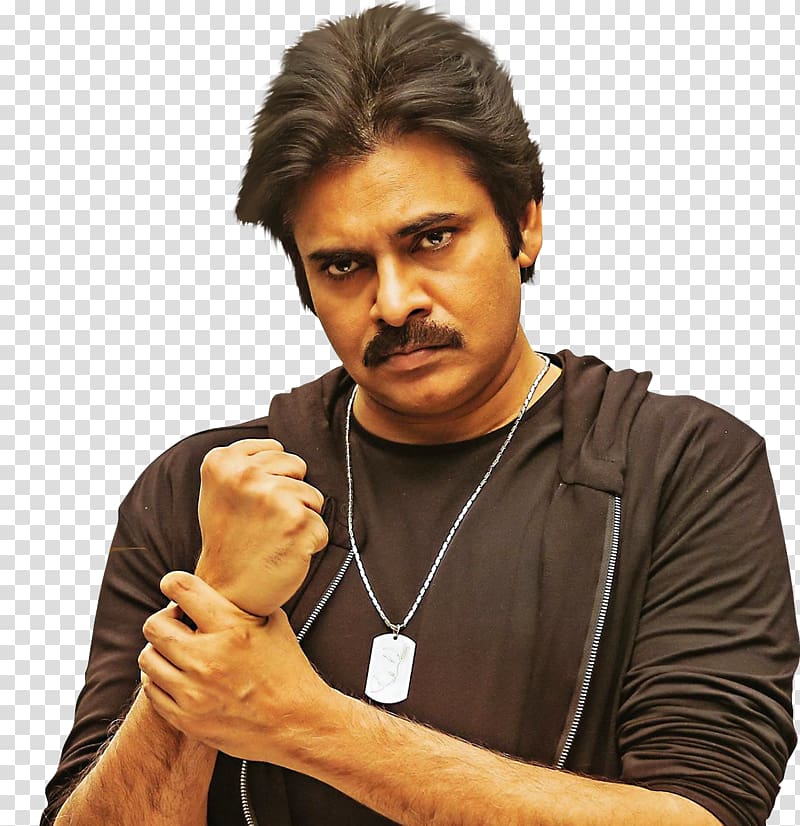 man wearing black crew-neck top and silver-colored dog tag necklace, Pawan Kalyan Agnyaathavaasi Tollywood Film High-definition video, actor transparent background PNG clipart