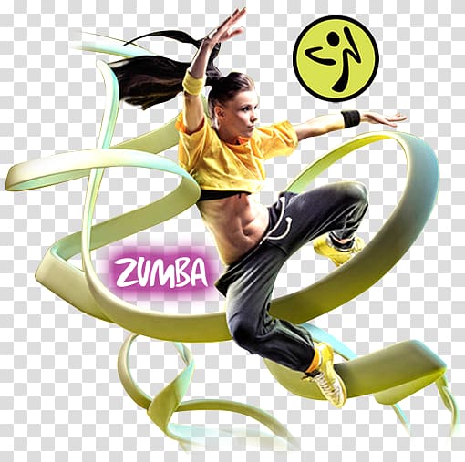 woman in yellow top jumping with text overlay, Dance Digital art, zumba transparent background PNG clipart