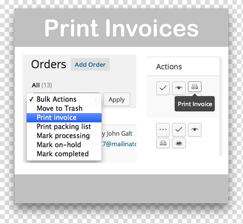 Email Invoice Plug-in Printer Receipt, woocommerce transparent background PNG clipart