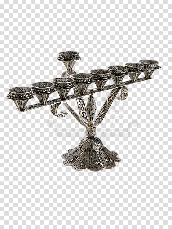 Silver Menorah Filigree Hanukkah Jewish ceremonial art, silver transparent background PNG clipart