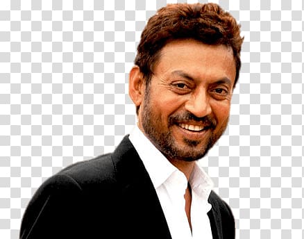 man wearing white and black suit, Irrfan Khan Smiling transparent background PNG clipart
