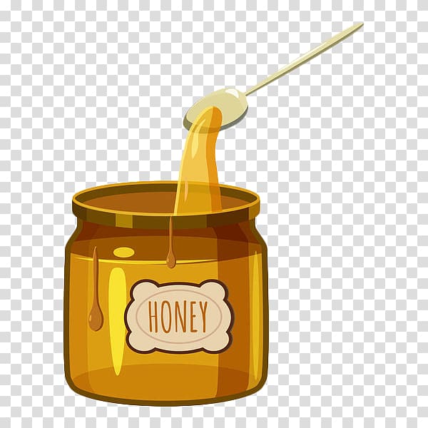 Honey Jar Illustration, Yellow painted honey jar transparent background PNG clipart