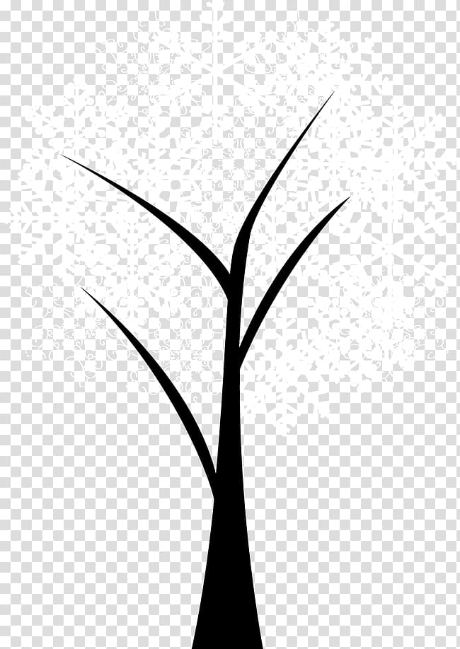 Twig Black and white Plant stem Leaf Pattern, Cartoon painted snowflakes tree transparent background PNG clipart