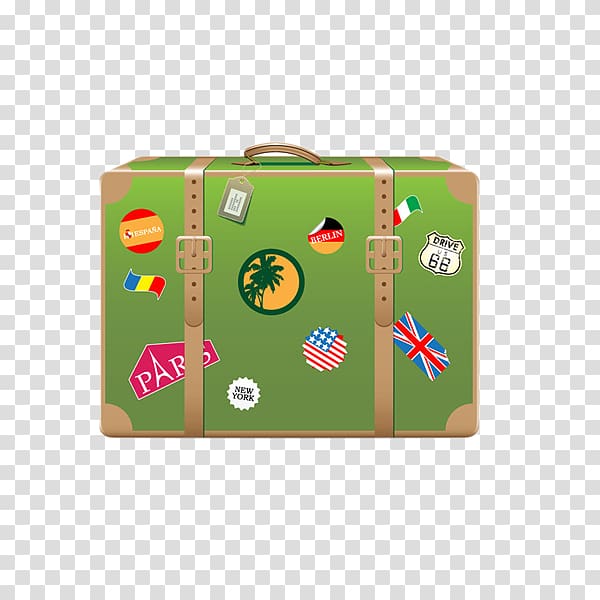 Air travel Suitcase Baggage, Green vintage luggage transparent background PNG clipart