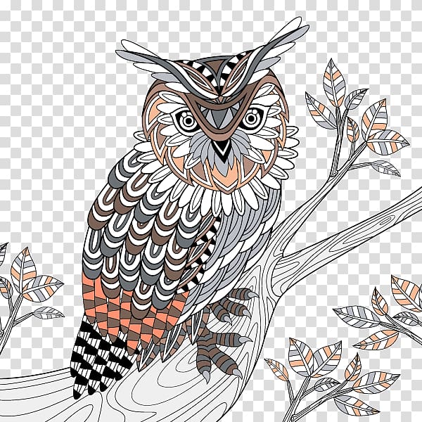 Great Horned Owl Bird Coloring book, owl transparent background PNG clipart