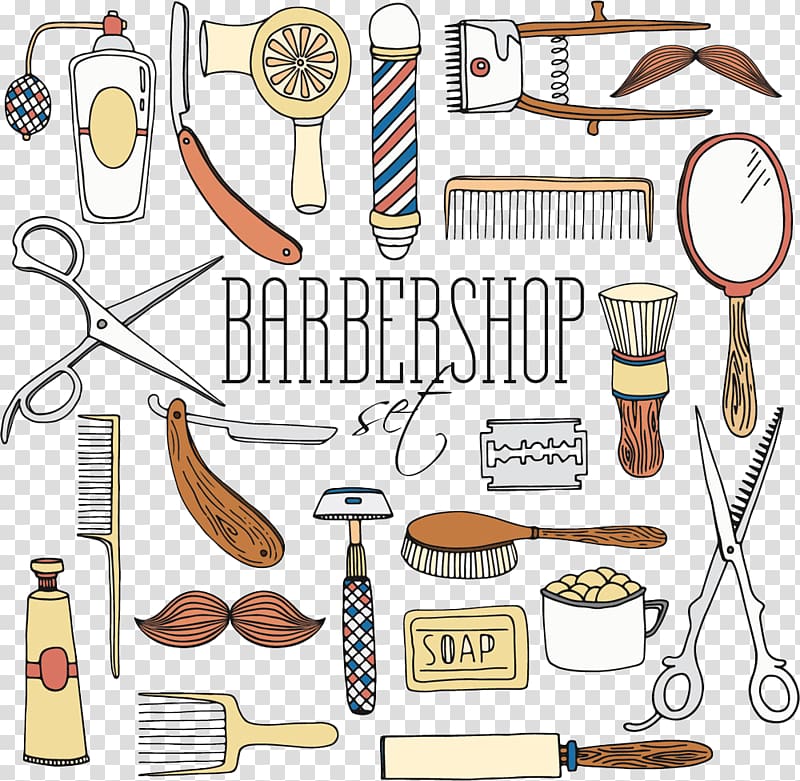 Barbershop Hairstyle Hairdresser, Cartoon hairdressing appliances transparent background PNG clipart