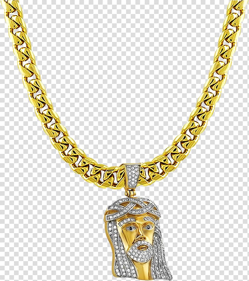 Necklace Gold Chain Jewellery Pendant, Gold necklace, gold-colored chain necklace with Jesus Christ gold-colored pendant transparent background PNG clipart