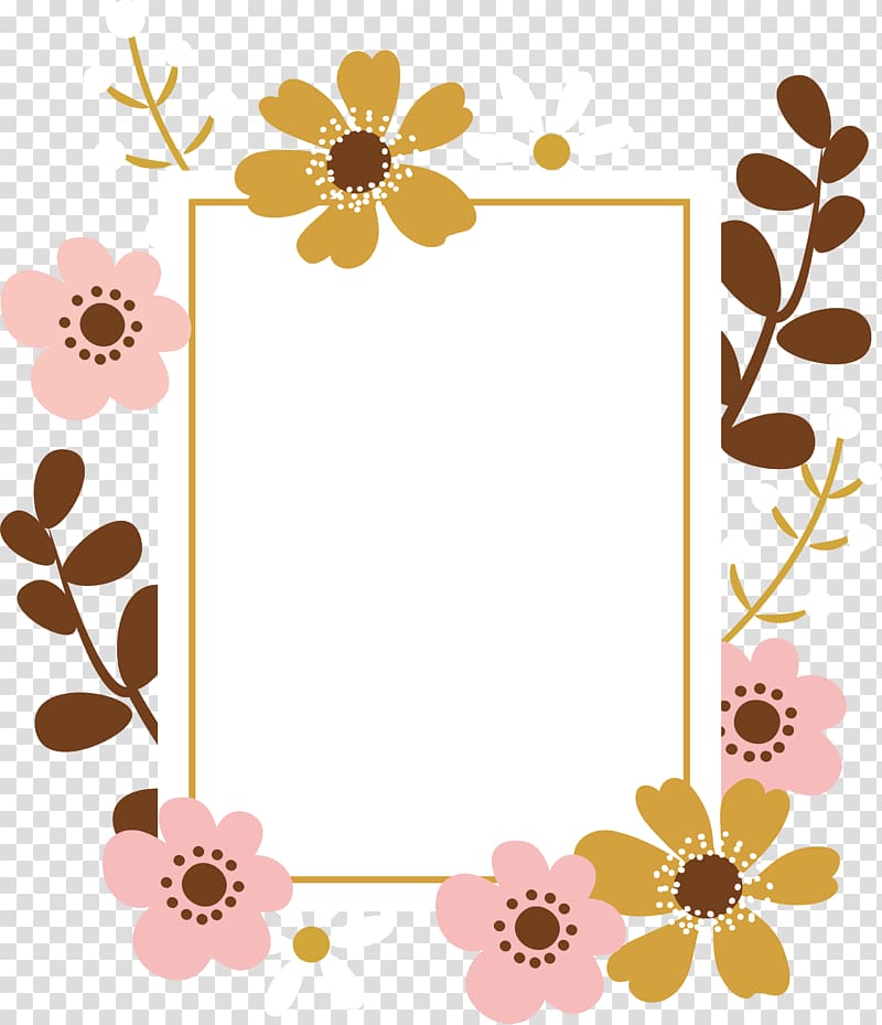 white frame with flowers illustration, Frames , Cartoon flower decorative title box transparent background PNG clipart