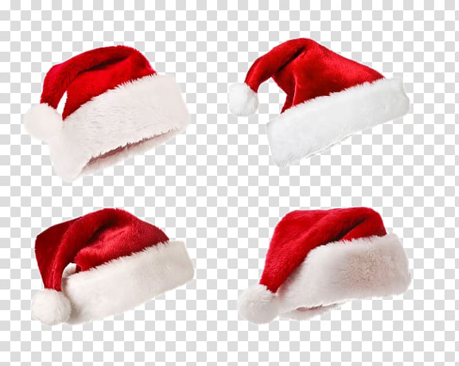 four different shapes of christmas hats transparent background PNG clipart