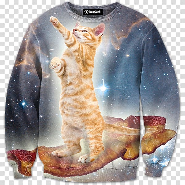 Cat T-shirt Hoodie Top Crew neck, bacon transparent background PNG clipart