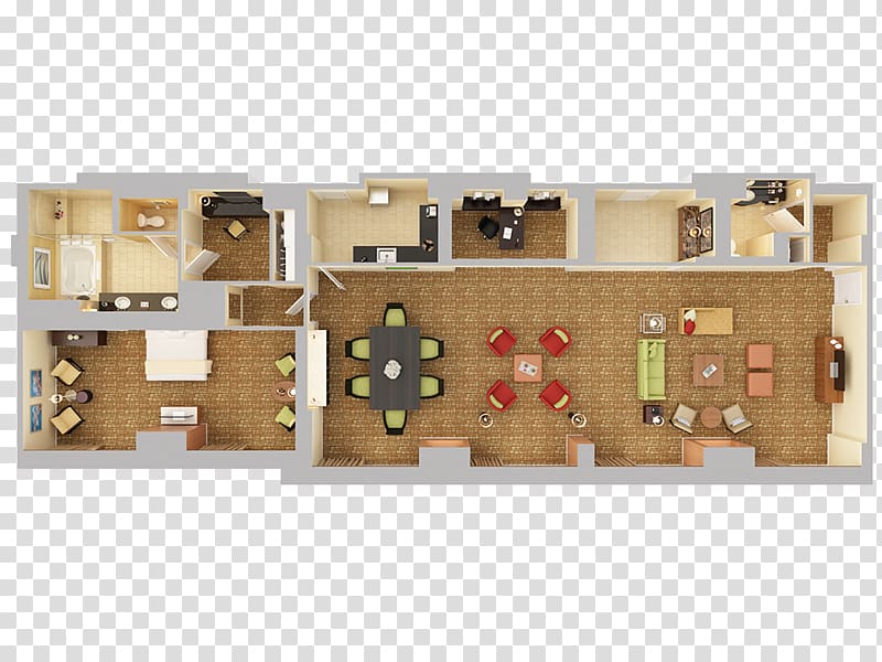Presidential suite 3D floor plan Room, bed top view transparent background PNG clipart