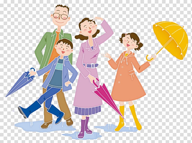 Happiness Cartoon Family Illustration, And a umbrella transparent background PNG clipart
