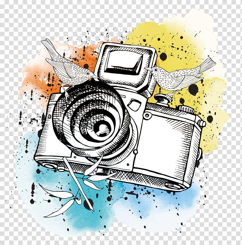 white DSLR camera illustration, Camera Poster Illustration, Cartoon Camera transparent background PNG clipart