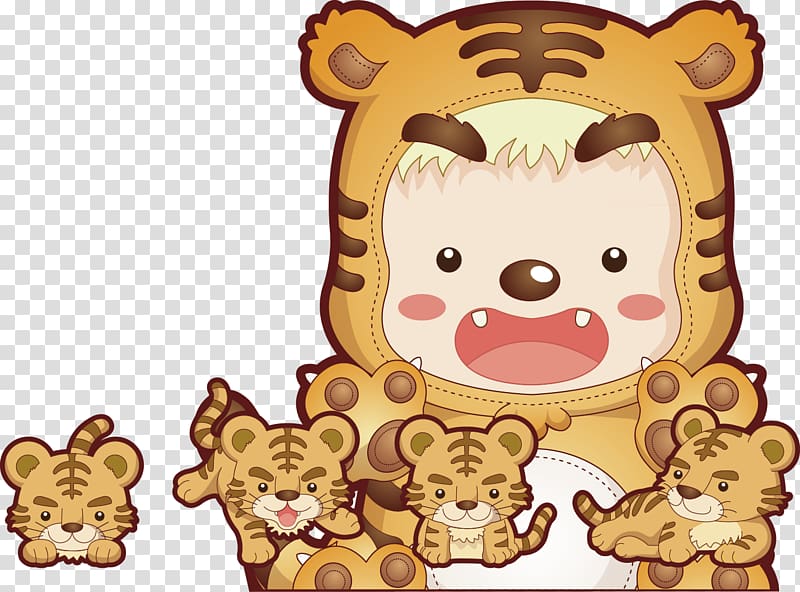 Tiger Cartoon Google s, Tiger Mother and baby tiger transparent background PNG clipart