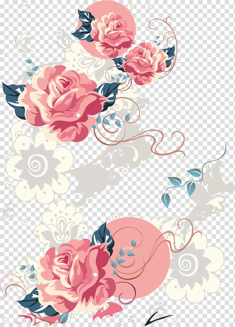 pink and white roses illustration, Beach rose Euclidean Computer file, Rose Shading transparent background PNG clipart